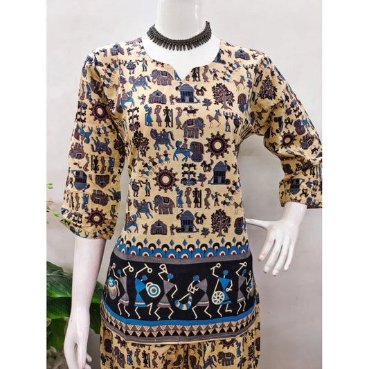 Generic Women's Cotton Jaipuri Printed 3-4th Sleeve Co ord Set (Multicolor)