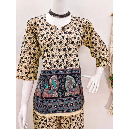 Generic Women's Cotton Jaipuri Printed 3-4th Sleeve Co ord Set (Multicolor)