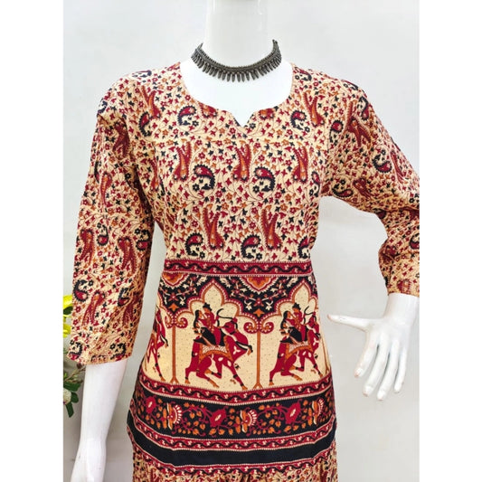 Generic Women's Cotton Jaipuri Printed 3-4th Sleeve Co ord Set (Multicolor)