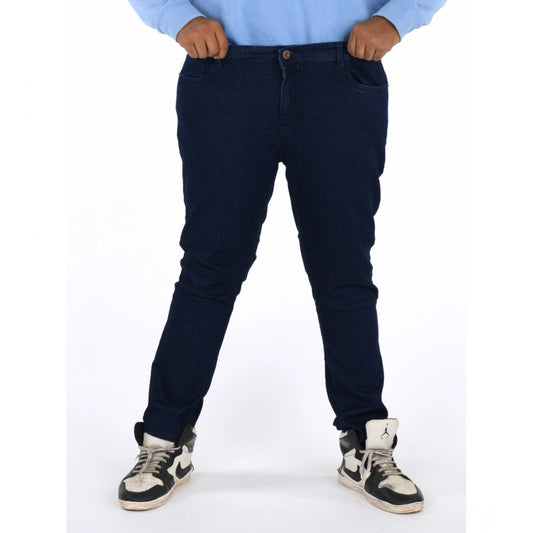 Generic Men's Cotton Blended Solid Plus Size Jeans (Dark Blue)