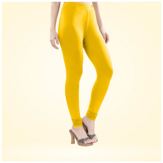 Generic Women's Cotton Blended Solid Churidar leggings (Yellow)