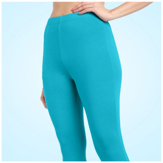 Generic Women's Cotton Blended Solid Ankle legging (Turquoise Blue)