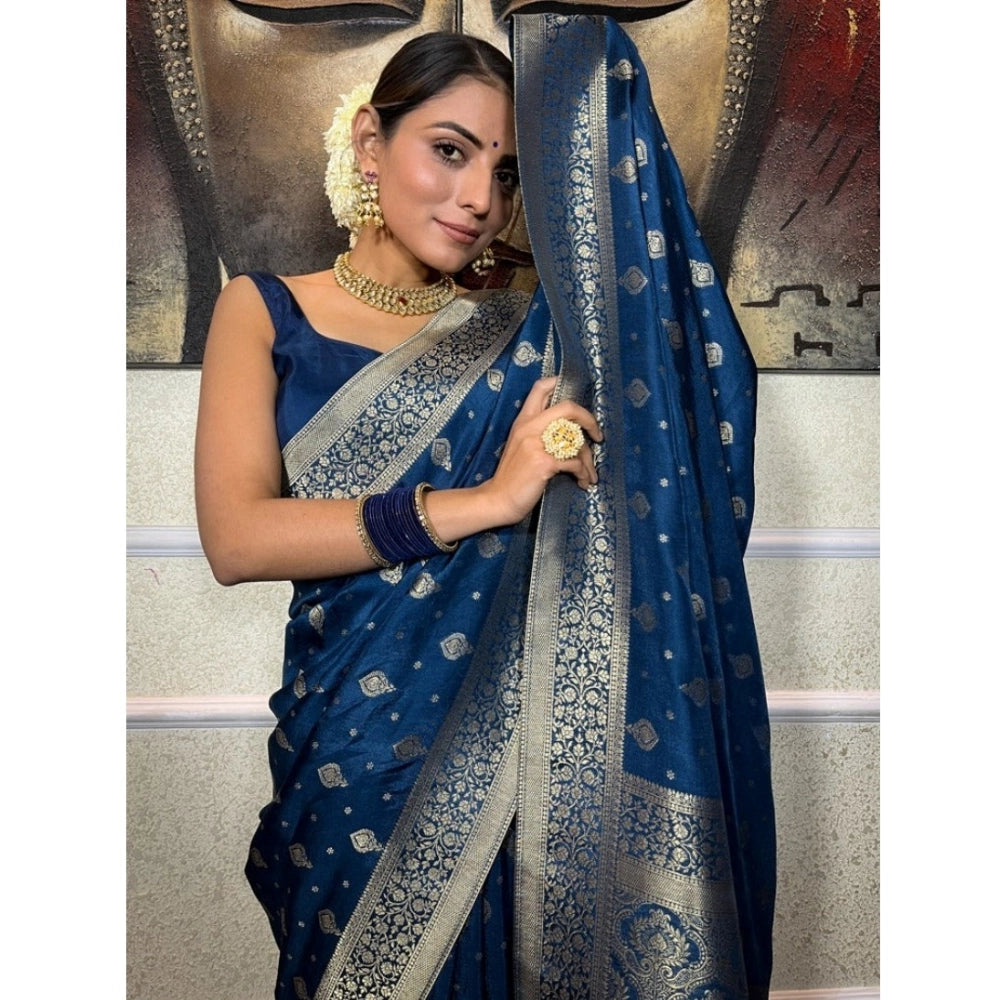 Generic Women's Silk Printed Saree With Unstitched Blouse 5.5Mtr (Rama)