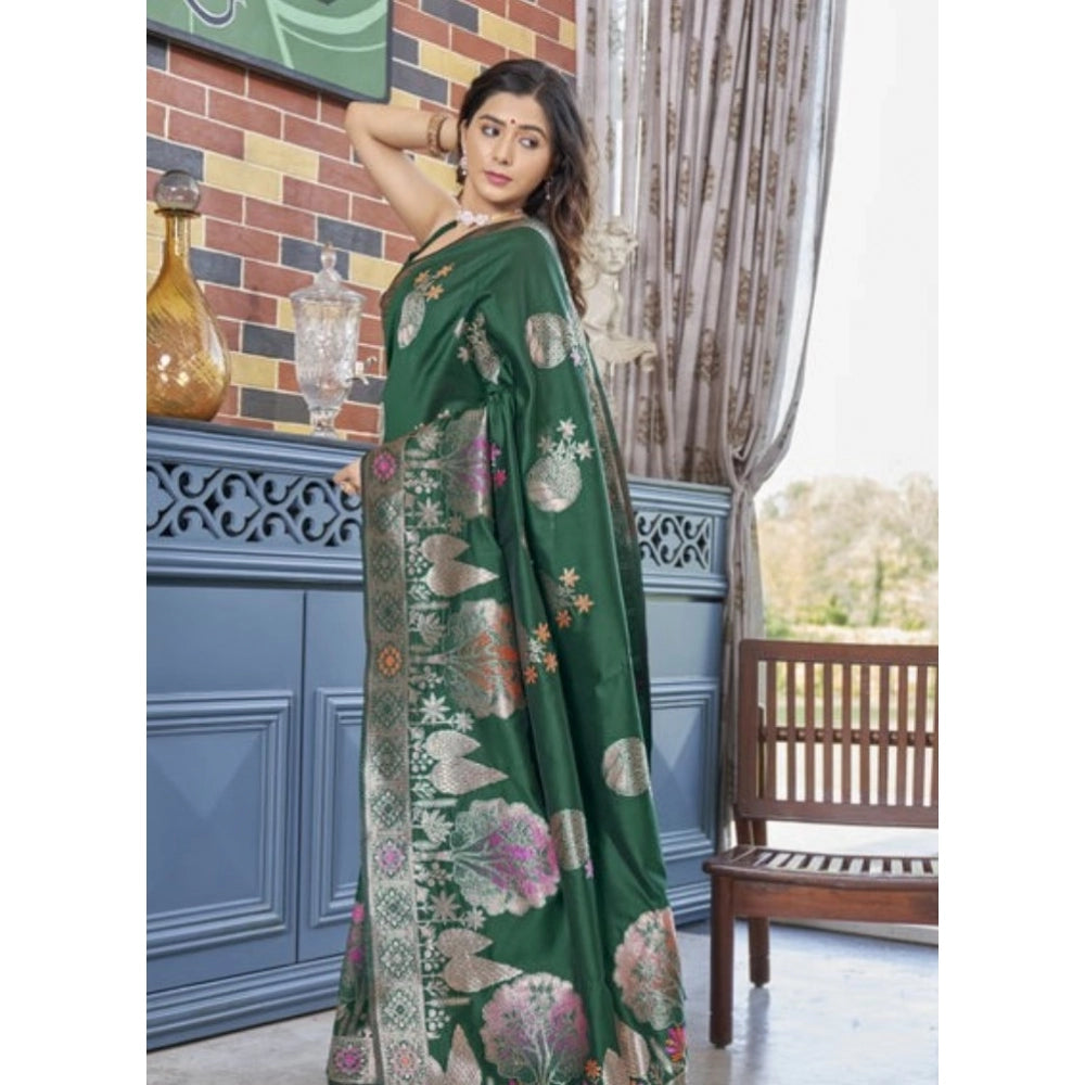 Generic Women's Silk Printed Saree With Unstitched Blouse 5.5Mtr (Green)