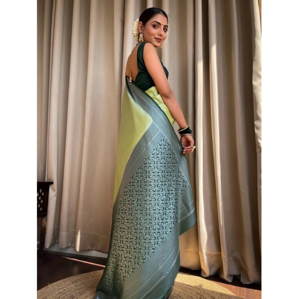 Generic Women's Silk Printed Saree With Unstitched Blouse 5.5Mtr (Sea Green)