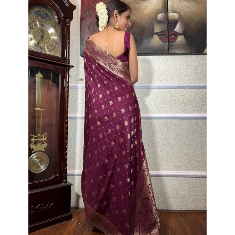 Generic Women's Silk Printed Saree With Unstitched Blouse 5.5Mtr (Wine)