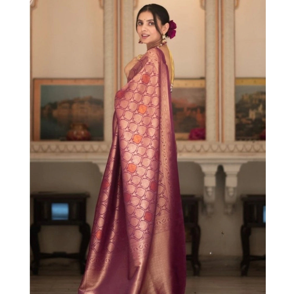 Generic Women's Silk Printed Saree With Unstitched Blouse 5.5Mtr (Wine)
