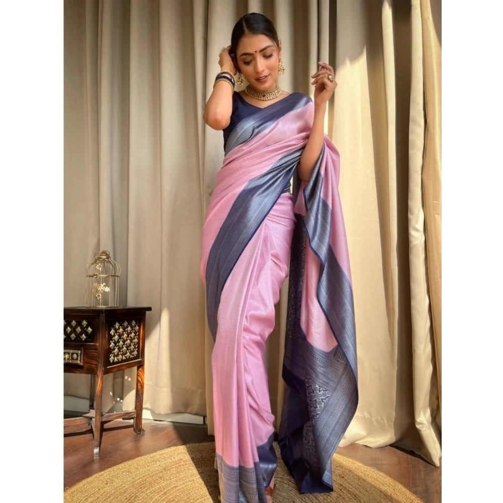 Generic Women's Silk Printed Saree With Unstitched Blouse 5.5Mtr (Pink)