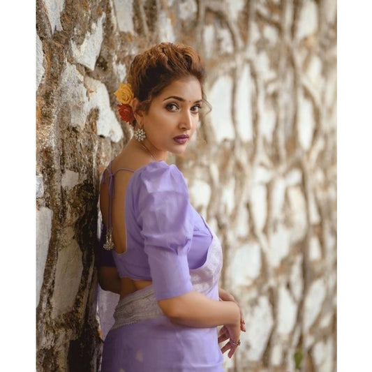 Generic Women's Cotton Printed Saree With Unstitched Blouse 5.5Mtr (Lavender)