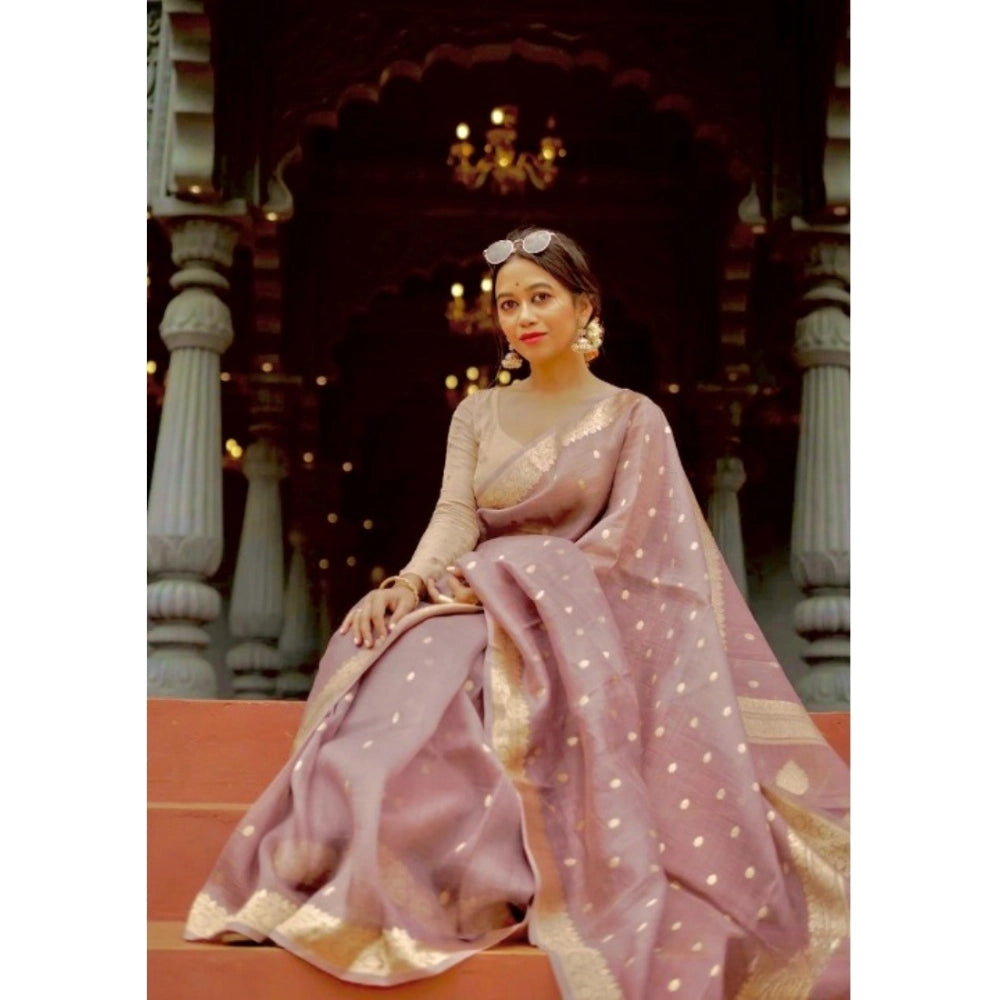 Generic Women's Cotton Printed Saree With Unstitched Blouse 5.5Mtr (Rose Gold)