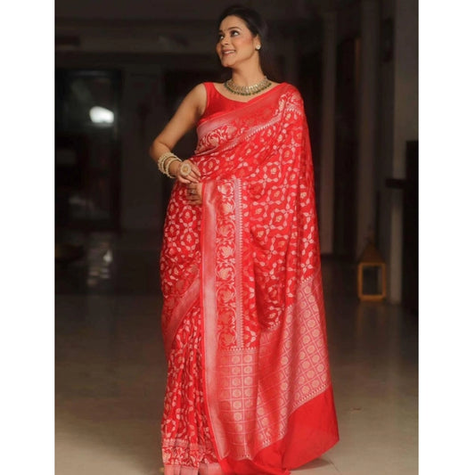 Generic Women's Silk Printed Saree With Unstitched Blouse 5.5Mtr (Orange)