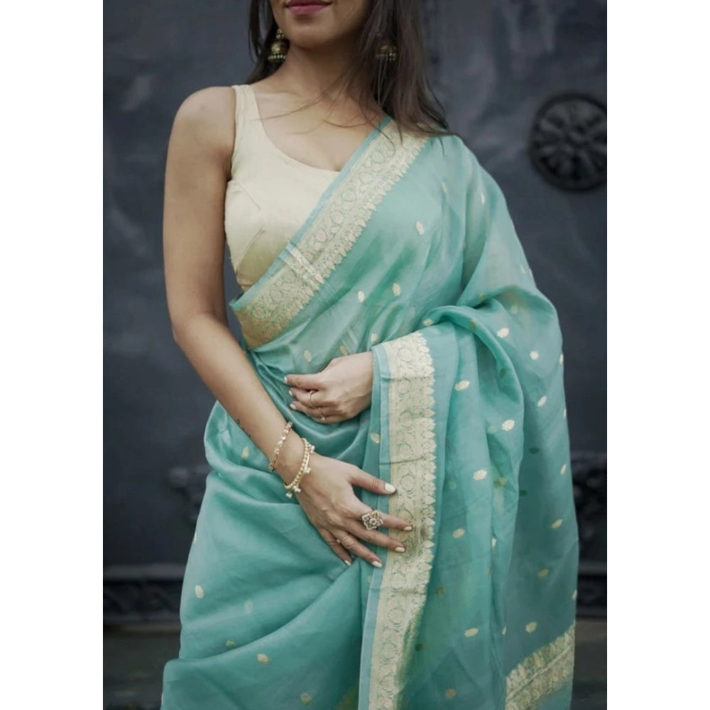 Generic Women's Cotton Printed Saree With Unstitched Blouse 5.5Mtr (Sky)