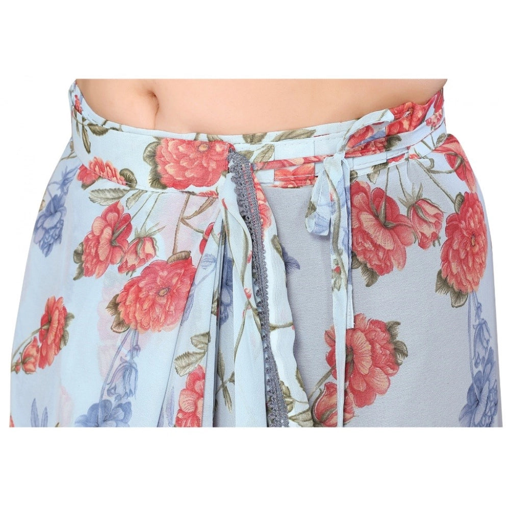 Generic Women's Small Lace Georgette Printed Ready-to-Wear Saree With Unstitched Blouse 5.5 Mtr (Sky Blue)