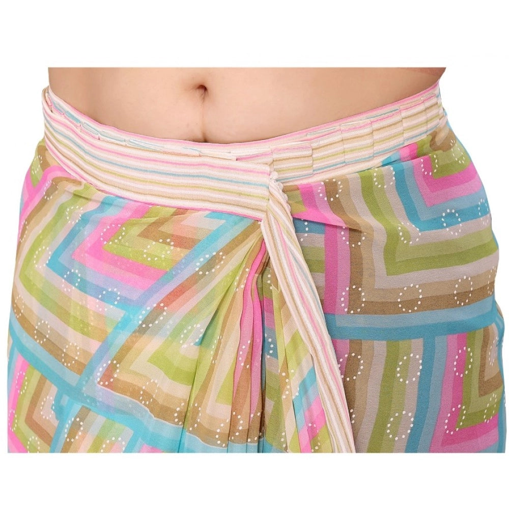 Generic Women's Small Lace Georgette Printed Ready-to-Wear Saree With Unstitched Blouse 5.5 Mtr (Green)