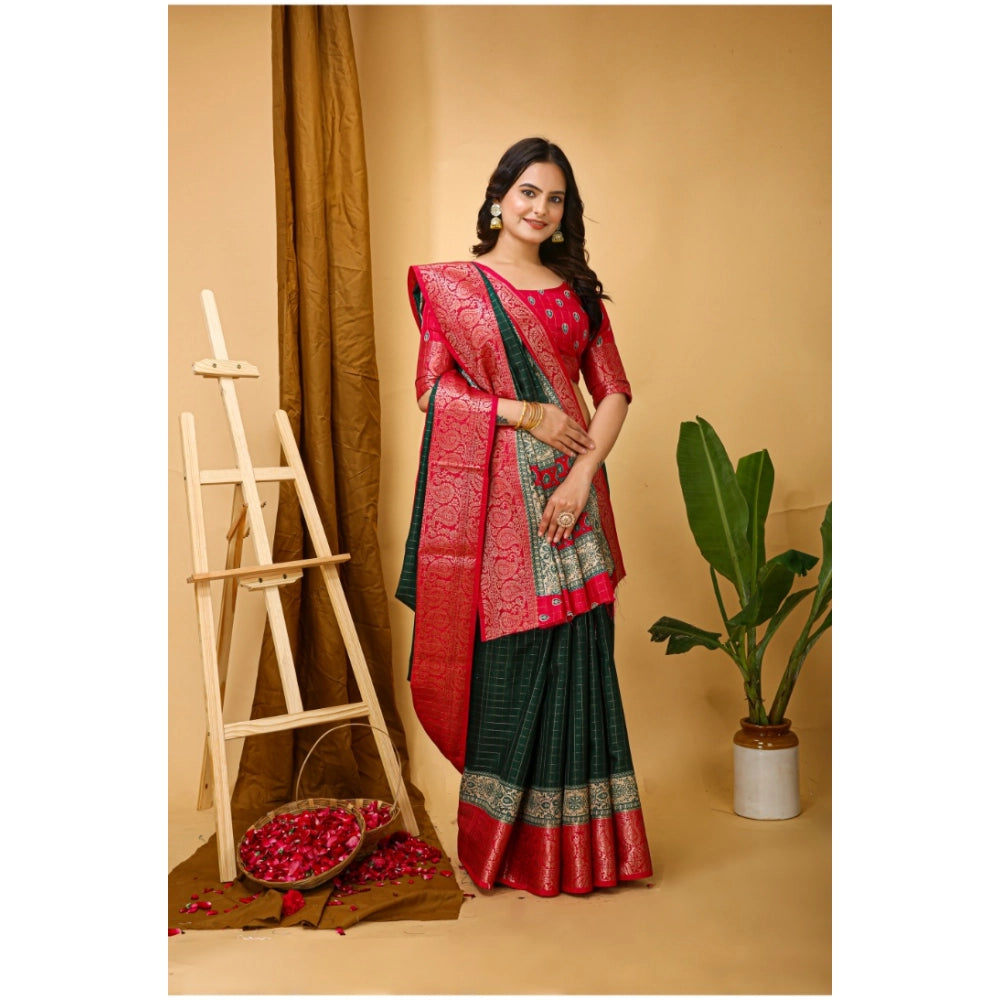 Generic Women's Soft Dola Cotton Kalamkari Printed Saree With Unstitched Blouse 5.5Mtr (B.Green)