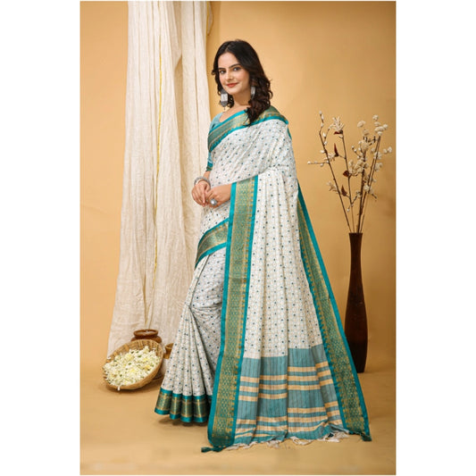 Generic Women's Soft Cotton Silk Printed Saree With Unstitched Blouse 5.5Mtr (Rama Green)