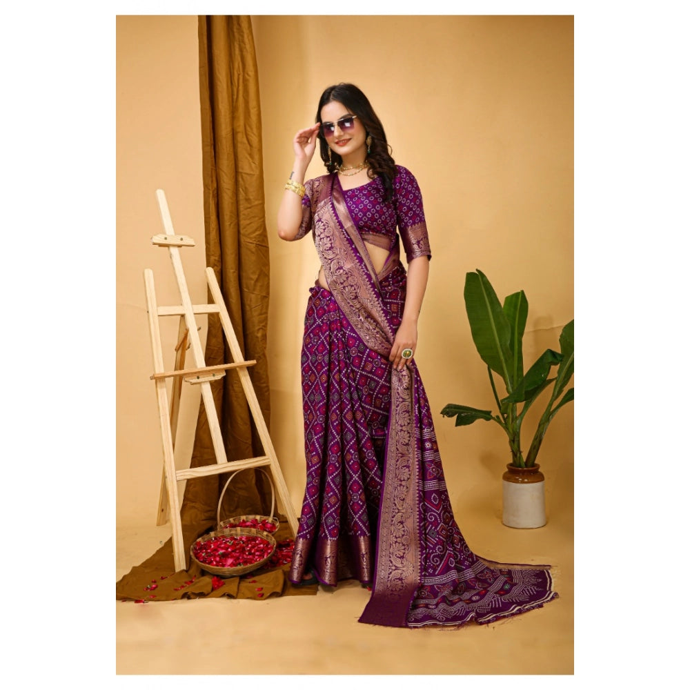 Generic Women's Soft Dola Cotton Kalamkari Printed Saree With Unstitched Blouse 5.5Mtr (Purple)