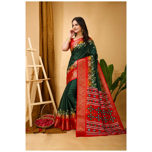 Generic Women's Soft Dola Cotton Kalamkari Printed Saree With Unstitched Blouse 5.5Mtr (Green)