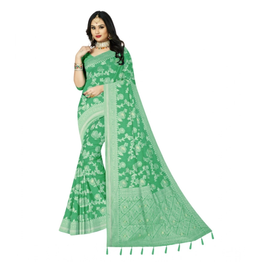 Generic Women's Cotton Printed Saree With Unstitched Blouse 5.5Mtr (Rama)