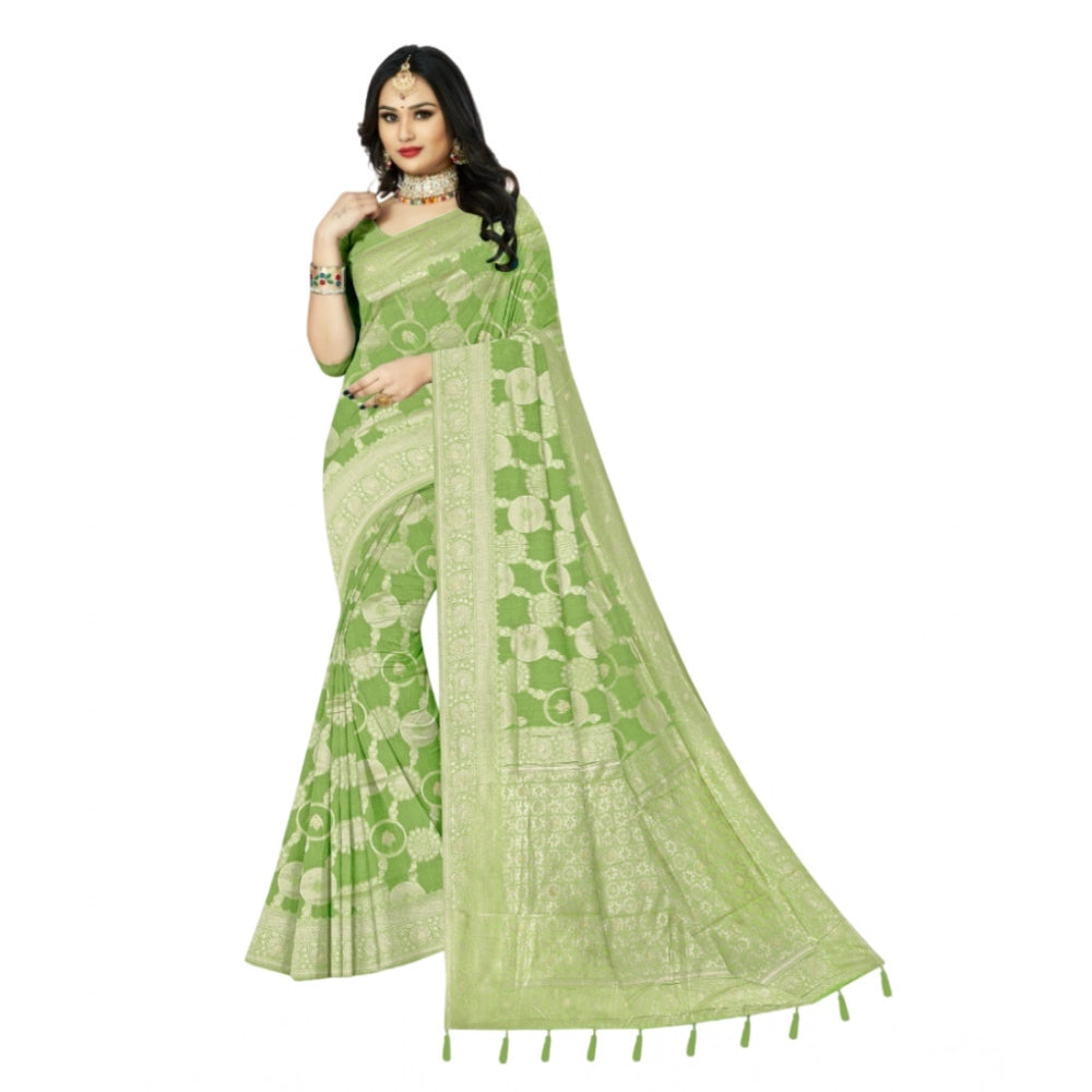 Generic Women's Cotton Printed Saree With Unstitched Blouse 5.5Mtr (Green)