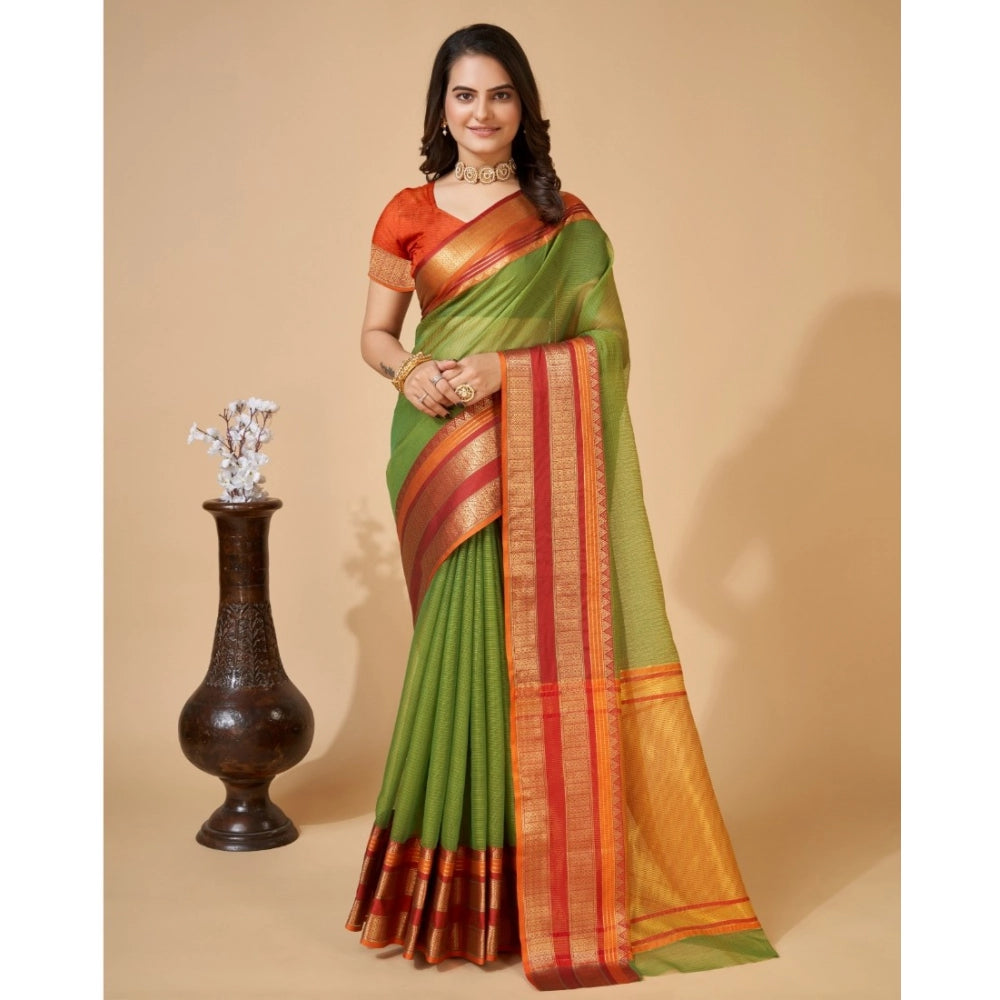 Generic Women's Cotton Blend Woven Saree With Unstitched Blouse (5.5Mtr, Green)