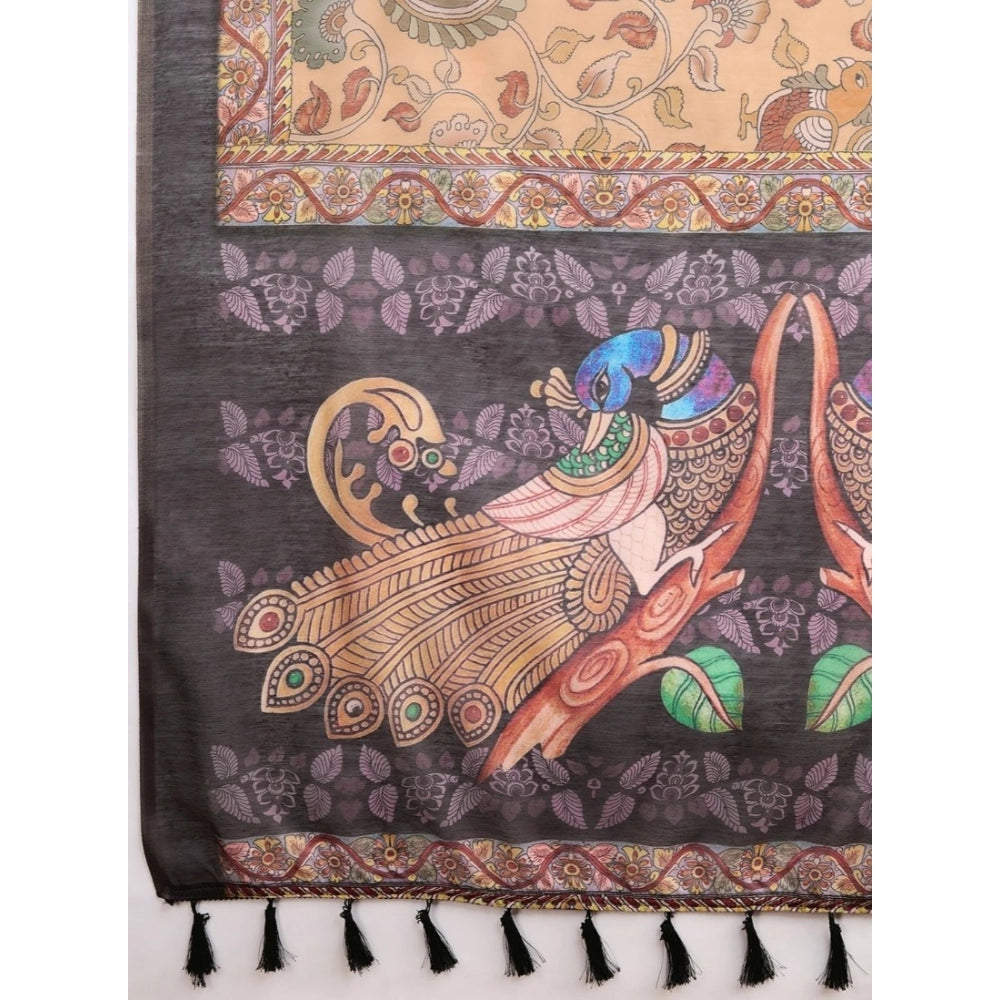 Generic Women's Georgette Embroidered Saree With Unstitched Blouse (5.5Mtr, Brown)