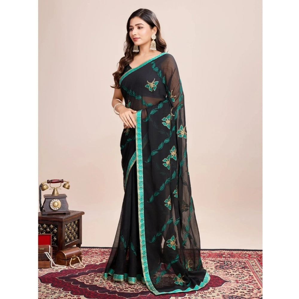 Generic Women's Georgette Printed Saree With Unstitched Blouse (5.5Mtr, Rama)