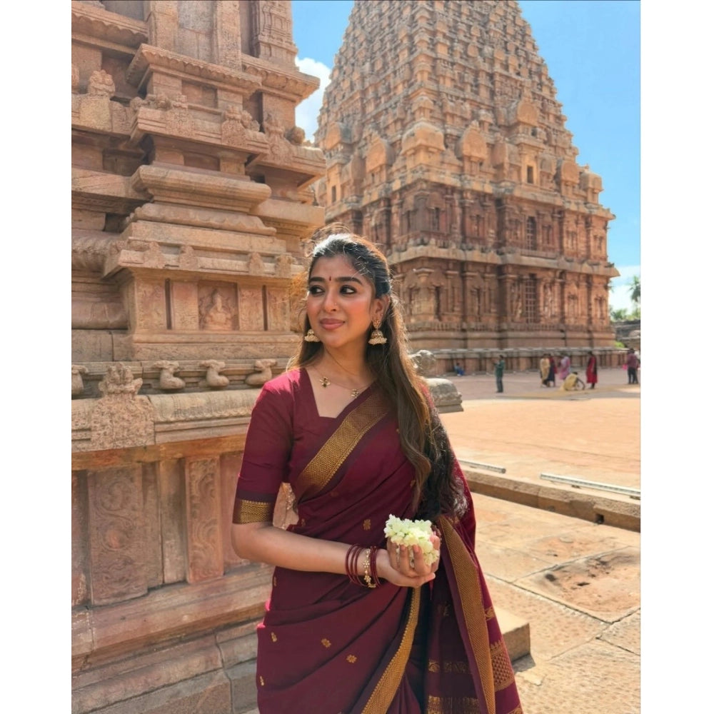 Generic Women's Jacquard Self Design Bollywood Saree With Unstitched Blouse (5.5Mtr, Maroon)