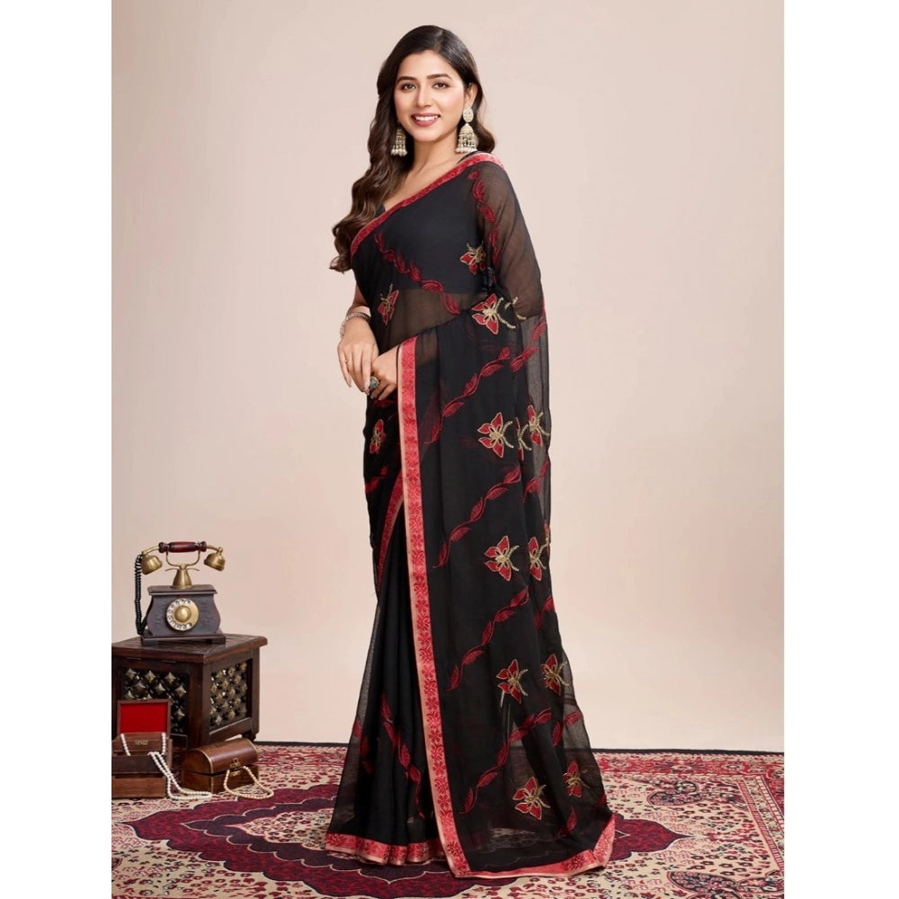 Generic Women's Georgette Printed Saree With Unstitched Blouse (5.5Mtr, Red)
