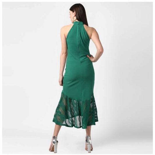 Generic Women's Polyester Asymmetrical Close Neck Sleeveless Dress (Green)