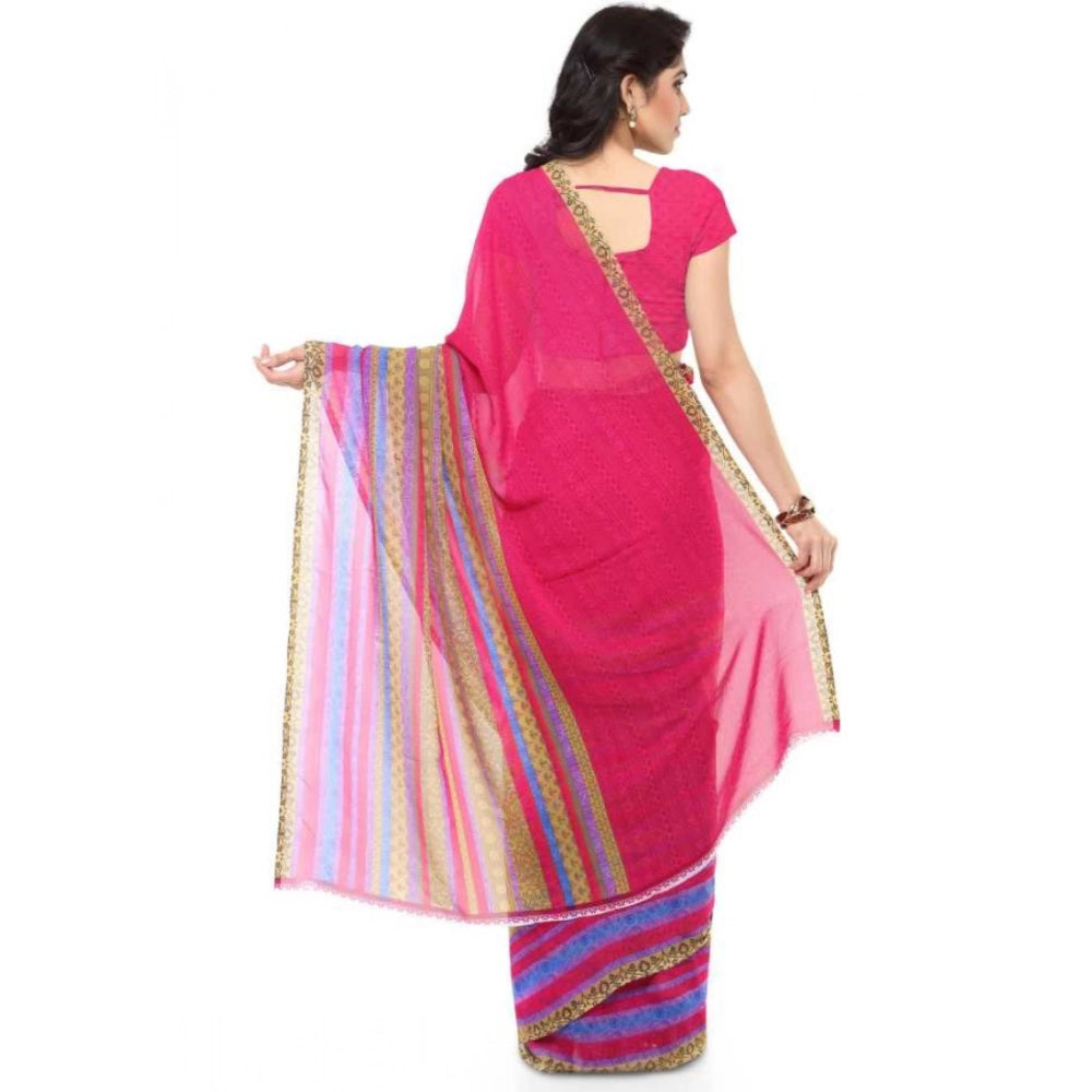 Generic Women's Faux Georgette Printed Saree With Unstitched Blouse 5.5Mtr (Pink)