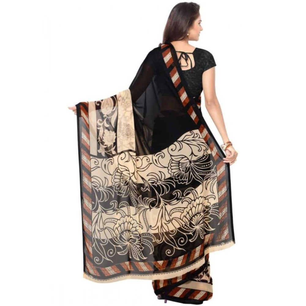 Generic Women's Faux Georgette Printed Saree With Unstitched Blouse 5.5Mtr (Black)