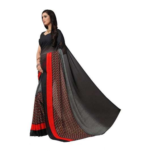 Generic Women's Georgette Printed Saree With Unstitched Blouse 5.5Mtr (Black)