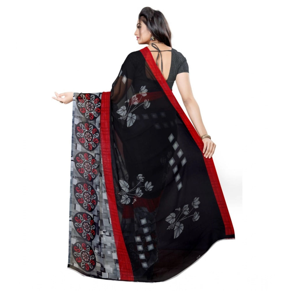 Generic Women's Georgette Printed Saree With Unstitched Blouse 5.5Mtr (Black)