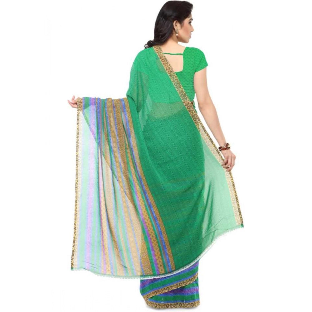 Generic Women's Faux Georgette Printed Saree With Unstitched Blouse 5.5Mtr (Green)