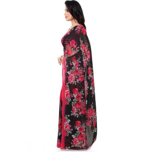 Generic Women's Faux Georgette Printed Saree With Unstitched Blouse 5.5Mtr (Pink)