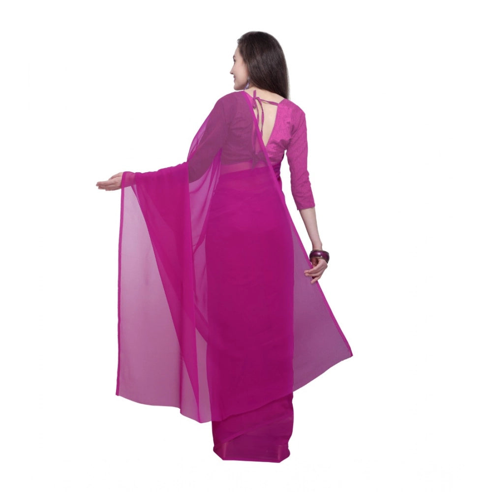 Generic Women's Dyed Solid Saree With Unstitched Blouse 5.5Mtr (Pink)