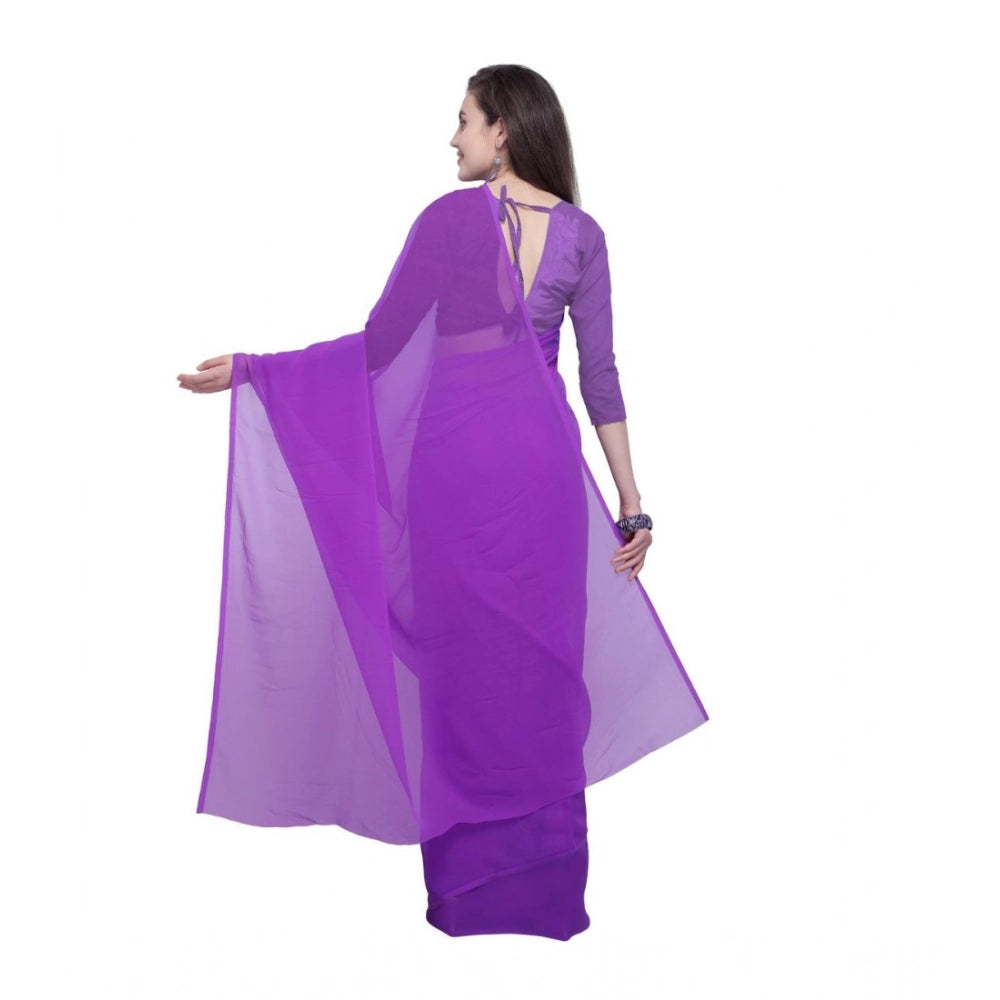 Generic Women's Dyed Solid Saree With Unstitched Blouse 5.5Mtr (Purple)