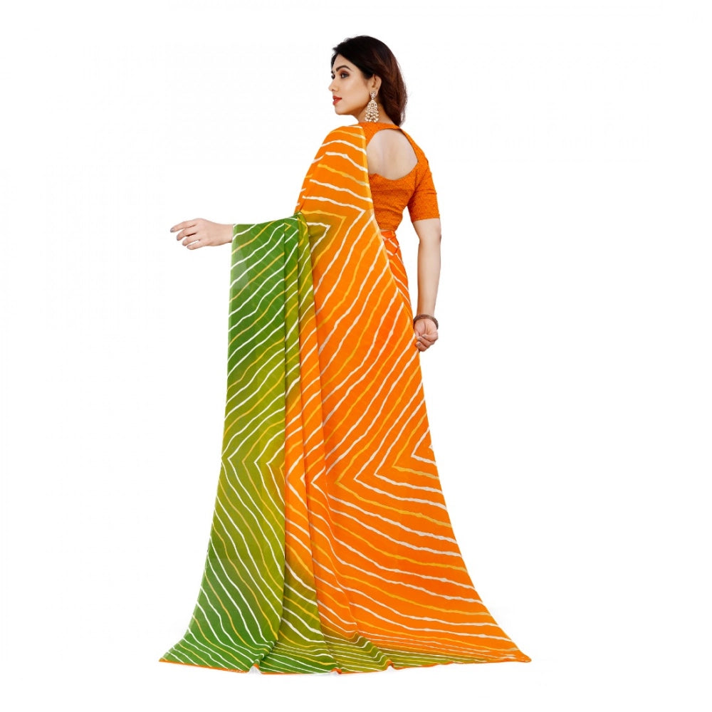 Generic Women's Faux Georgette Printed Saree With Unstitched Blouse 5.5Mtr (Yellow)