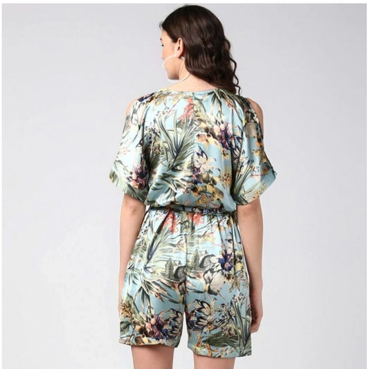 Generic Women's Polyester Floral Dungaree Pant (Multicolor)