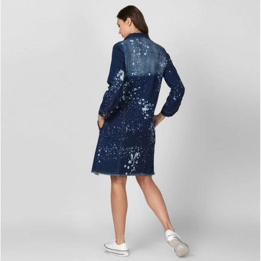 Generic Women's Denim Washed Long Sleeve Jacket (Blue)