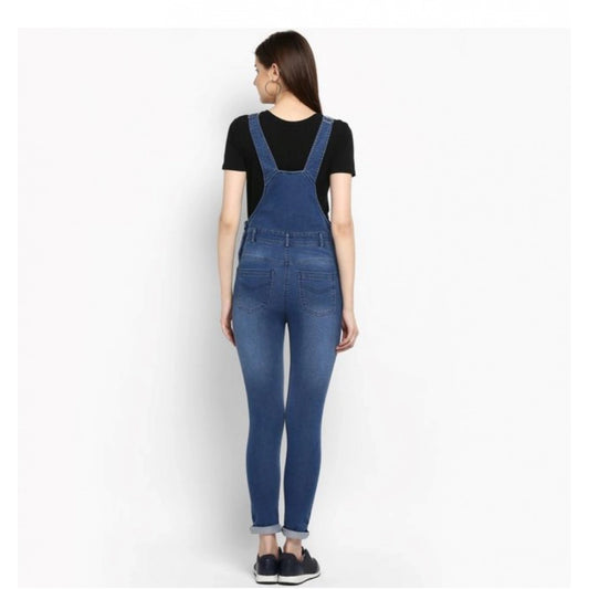 Generic Women's Denim Solid Dungaree Pant (Blue)