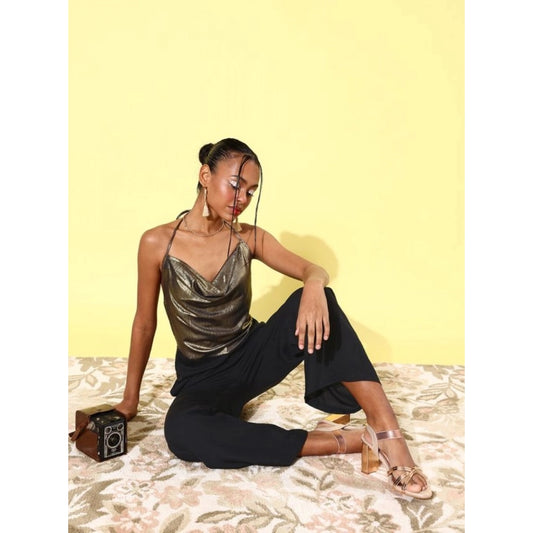 Generic Women's Polyester Embellished Sleeveless Jumpsuit (Gold)