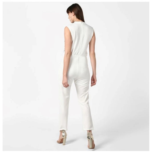 Generic Women's Polyester Embellished Sleeveless Jumpsuit (White)