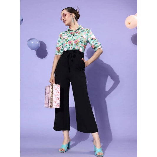 Generic Women's Polyester Printed 3/4th Sleeve Jumpsuit (Green - Black)