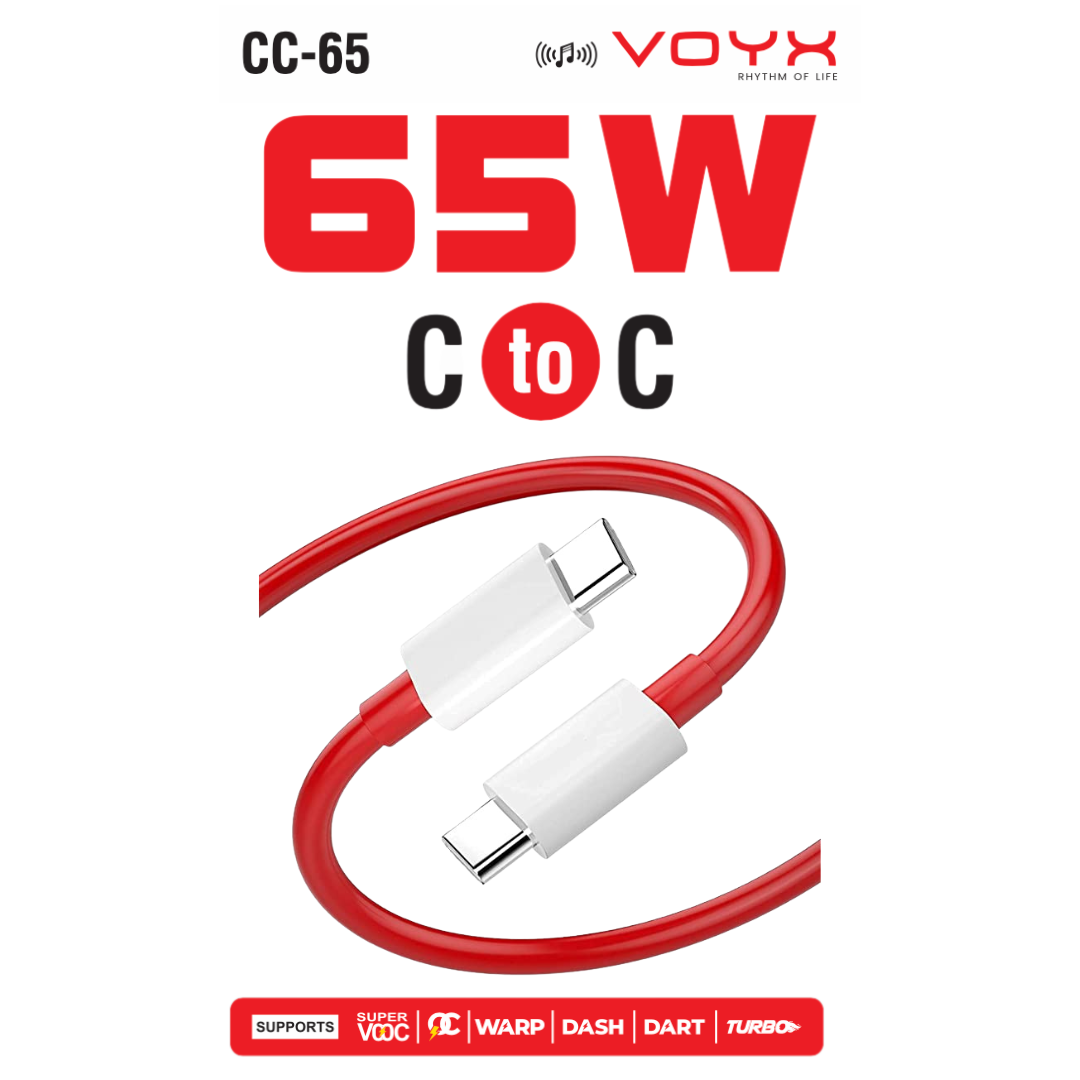 Voyx CC65 65Watt, C to C Cable for Rapid Data transfer and Charging