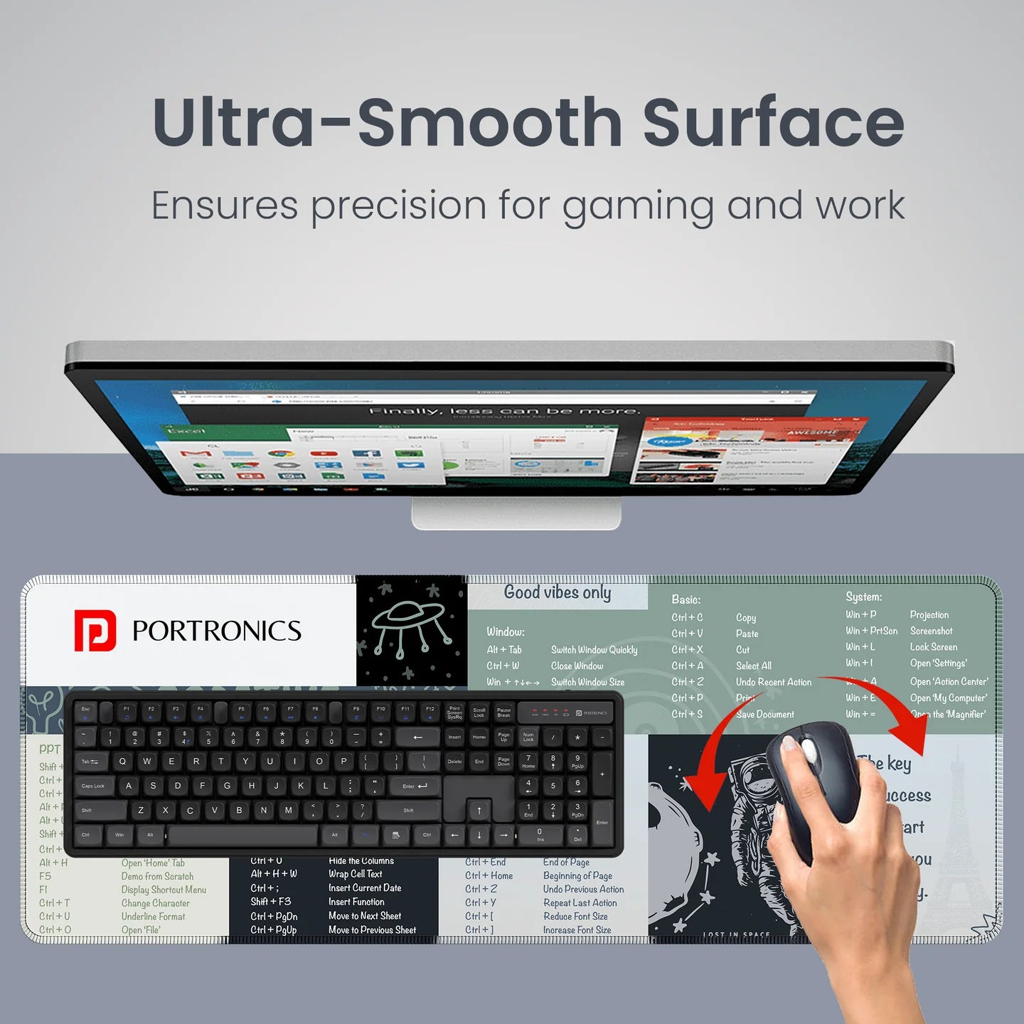 Comfipad 2 - Mouse Pad - Windows Shortcuts | Non-Slip Base | Stitched Edges | Extended Size