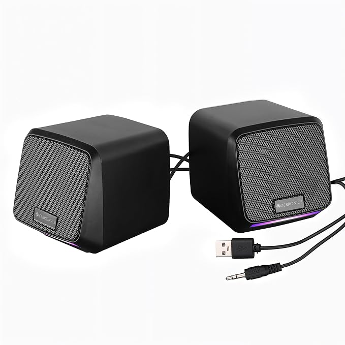 Zebronics Igloo 1, USB 2.0 Computer Speakers, 8 Watts, Multicolor LED, USB Powered, AUX, Volume Control Pod for Laptops, Desktop