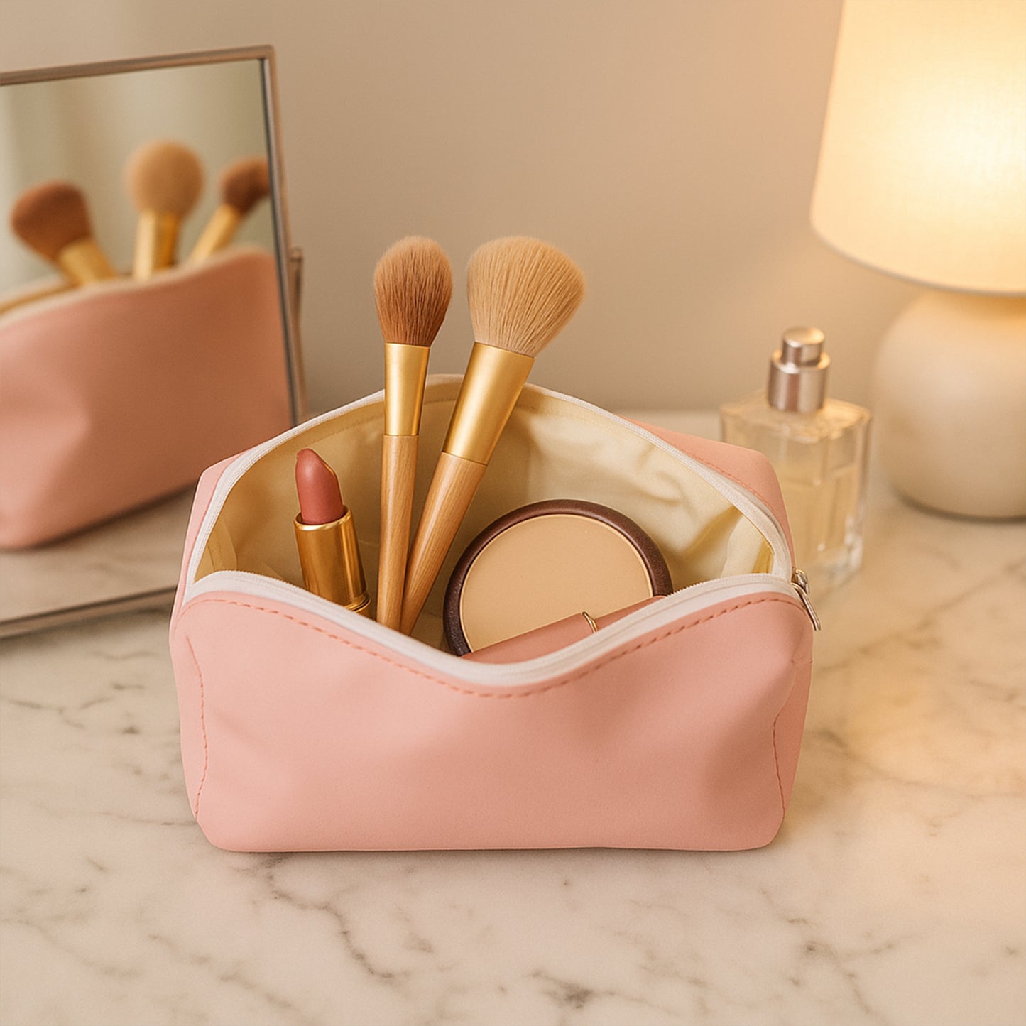 Pu Leather Cosmetic  Pencil Pouch - (1 Pc)