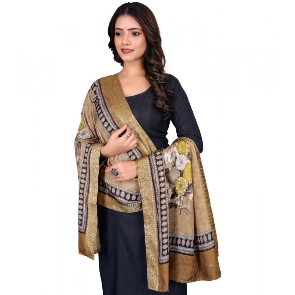 Generic Women's chanderi silk Printed Dupatta (Beige, Length: 2 Mtr)